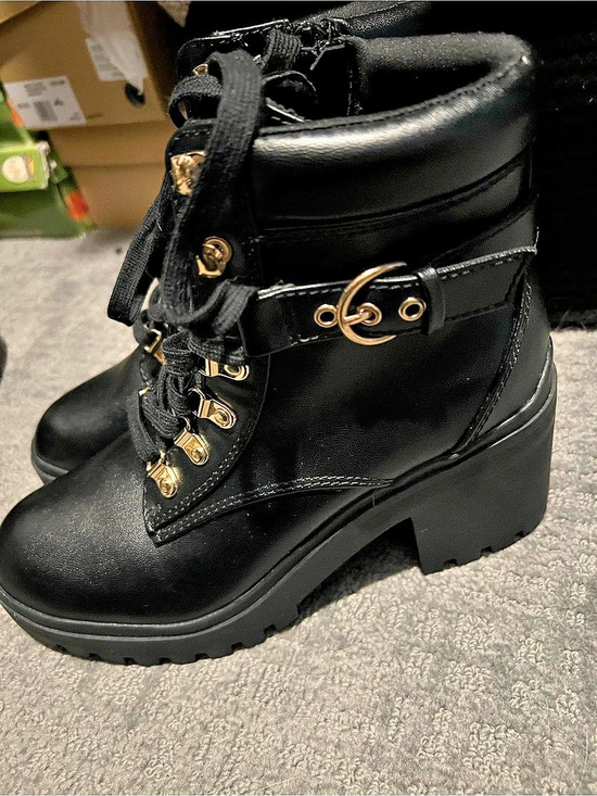 Wild Pair Shoes - Black Combat Boots Gold-Tone Hardware  New